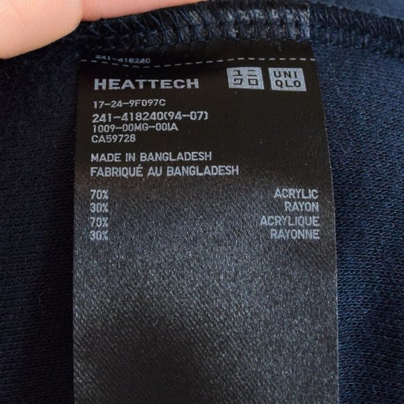 NWOT Heattech Navy Blue Fleece Turtleneck Long Sleeve Shirt - Picture 6 of 7